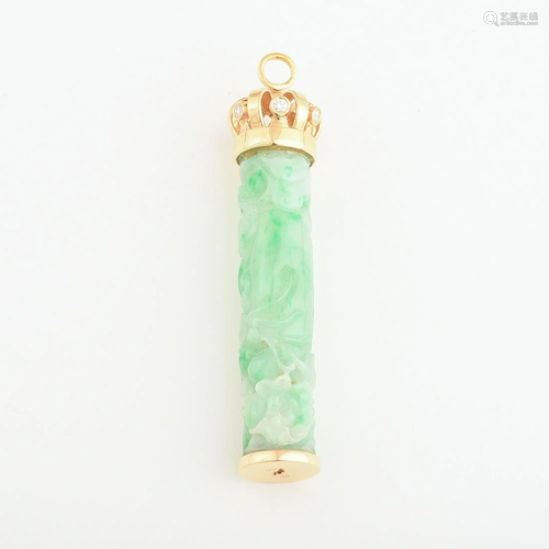 Jadeite Jade, Diamond, 18k Yellow Gold Pendant.