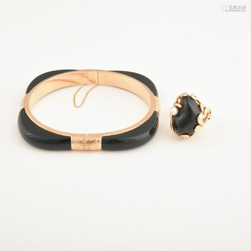 Black Onyx, Cultured Pearl, 14k Yellow Gold Jewelry