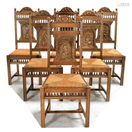 French Renaissance Style Carved Oak Side Chairs
