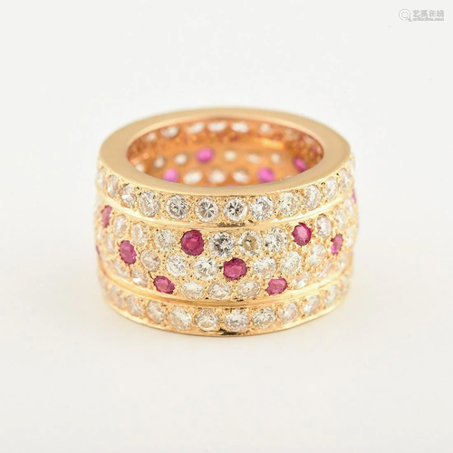 Diamond, Ruby, 18k Yellow Gold Ring.