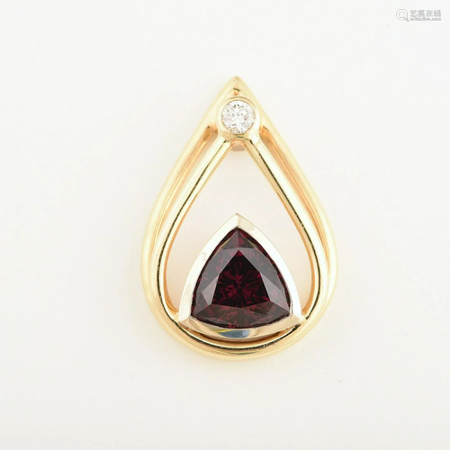 Garnet, Diamond, 14k Yellow Gold Pendant.