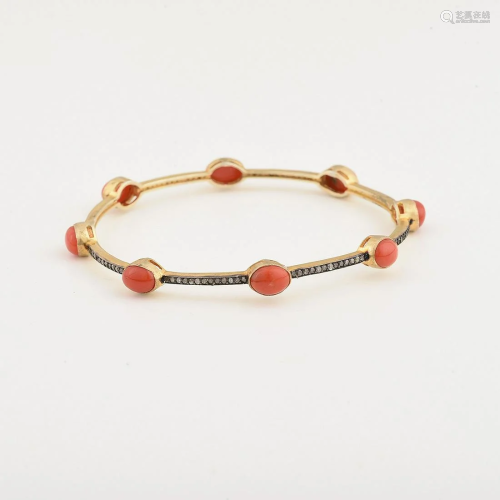 *Coral, Diamond, Vermeil Bangle Bracelet.