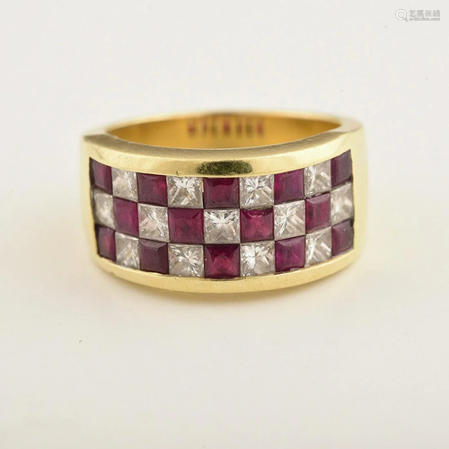 Ruby, Diamond, 18k Yellow Gold Ring.