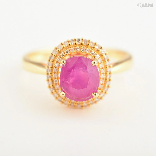 Sri Lanka Pink Sapphire, Diamond, 18k Yellow Gold Ring.