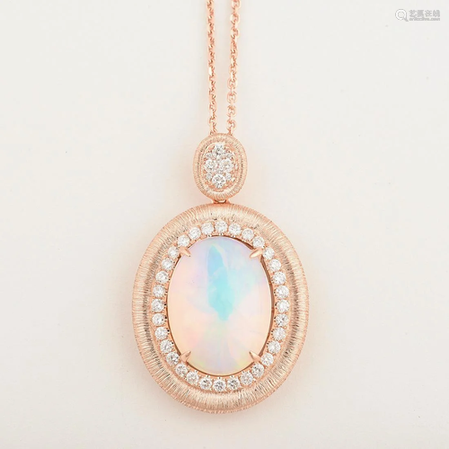 Opal, Diamond, 14k Rose Gold, Vermeil Pendant N…