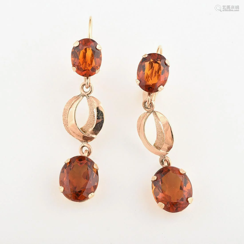 Pair of Citrine, 14k Yellow Gold Earrings.