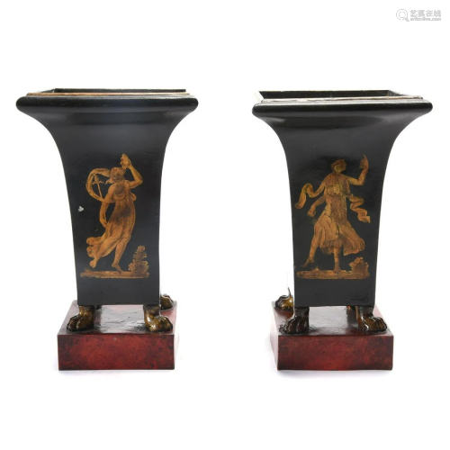 Pair of Directoire Style Tole Vases.