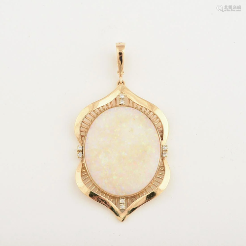 Opal, Diamond, 14k Yellow Gold Pendant Enhancer.