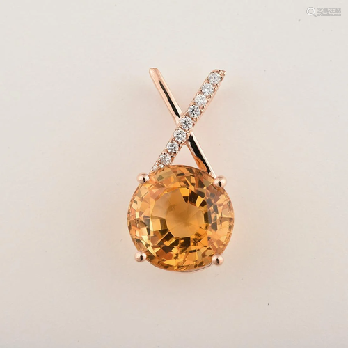 Citrine, Diamond, 14k Rose Gold Pendant.