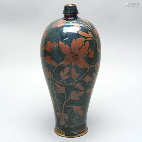 Chinese Large Cizhou Painted 'Peony' Meping Vase