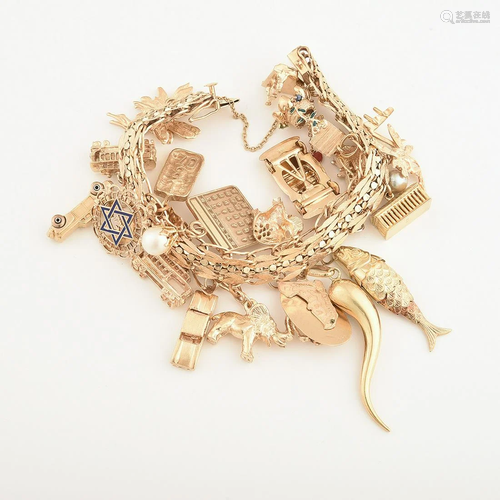 Multi-Stone, Yellow Gold Charm Bracelet.