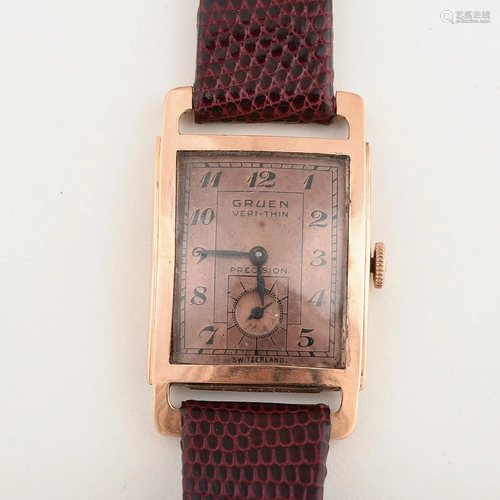 Gruen Veri-Thin Precision 14k Rose Gold, Leather