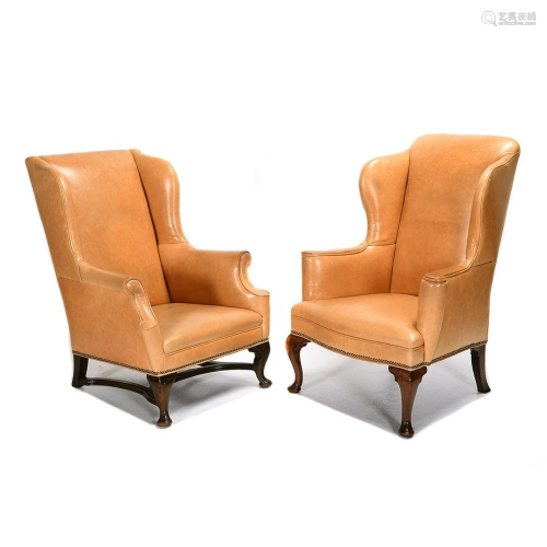 Pair of Queen Anne Style Leather Upholstered Win…