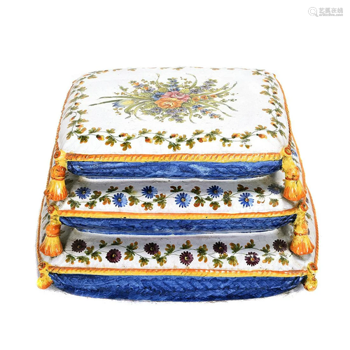 Italian Majolica Painted Trompe L'Oeil Garden Seat in