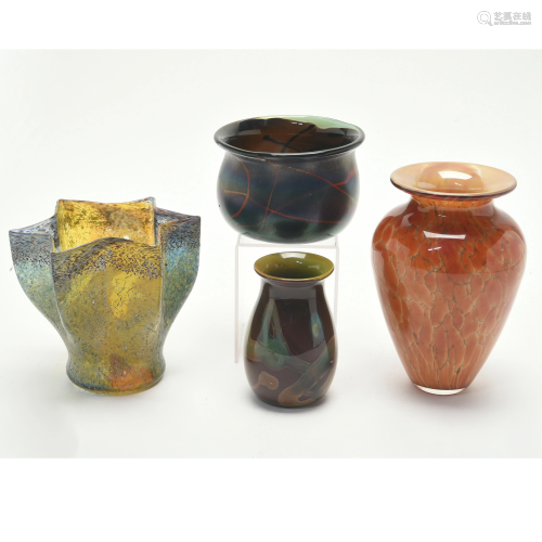 Four Studio Art Glass Vessels.