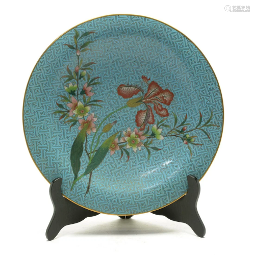 Chinese Cloisonne Enameled Plate with Floral Motif