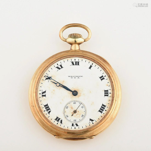 Waltham 14k Yellow Gold Open Face Pocket Watch.