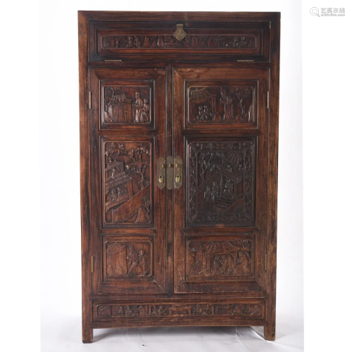 Chinese Carved Hardwood Two Door Cabinet.