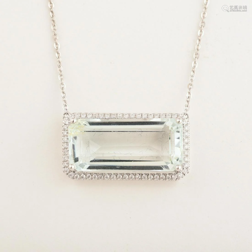 Aquamarine, Diamond, 14k White Gold Necklace.