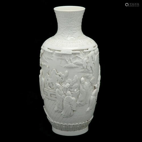 Chinese White Biscuit Molded Figural Vase