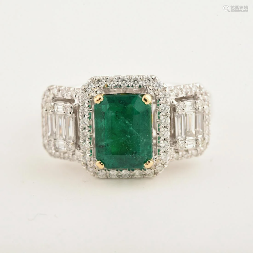 Emerald, Diamond, 18k Gold Ring.