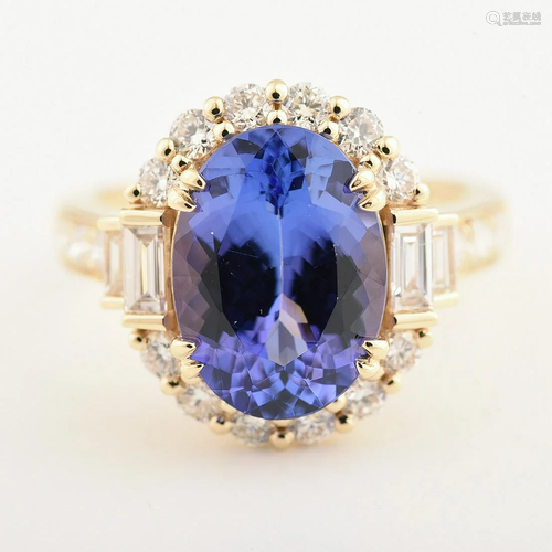 Tanzanite, Diamond, 14k Yellow Gold Ring.