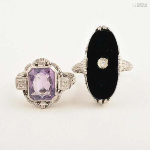 Collection of Two Vintage Amethyst, Black Onyx,