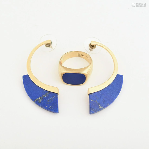 Lapis Lazuli, Yellow Gold Jewelry Suite.