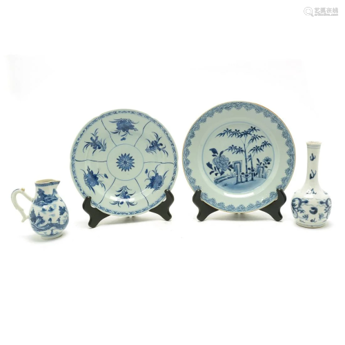 Four Chinese Export Blue and White Porcelains