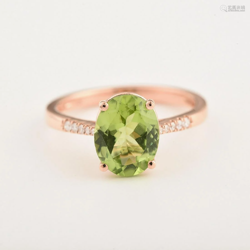 Peridot, Diamond, 14k Rose Gold Ring.