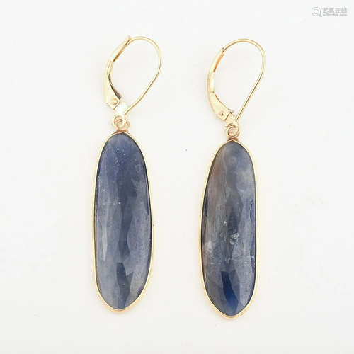 Pair of Sapphire, 14k Yellow Gold Earrings.