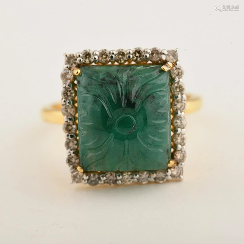 Emerald, Diamond, 18k Gold Ring.