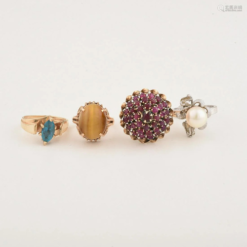 Collection of Four Multi-Stone, Yellow and White Gold