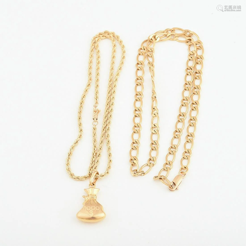 Collection of Two 14k Yellow Gold Necklaces.