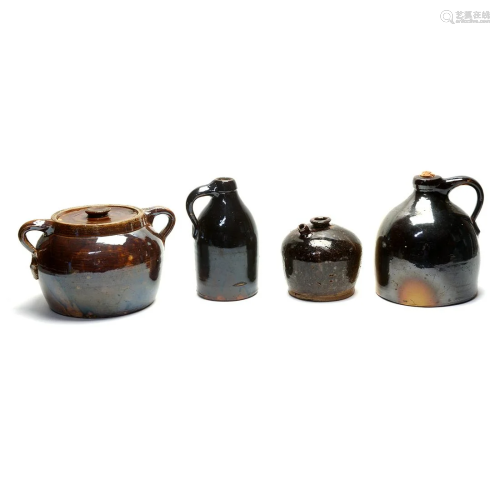 Four American Brown Glazed Stoneware Pottery Arti…