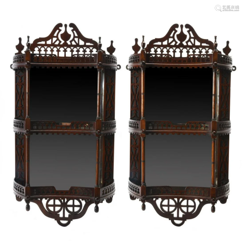 Pair of George III Style Mahogany Hanging Etageres.