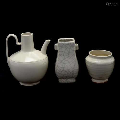 Three Chinese Cream Glazed and Ge Type Ceramics