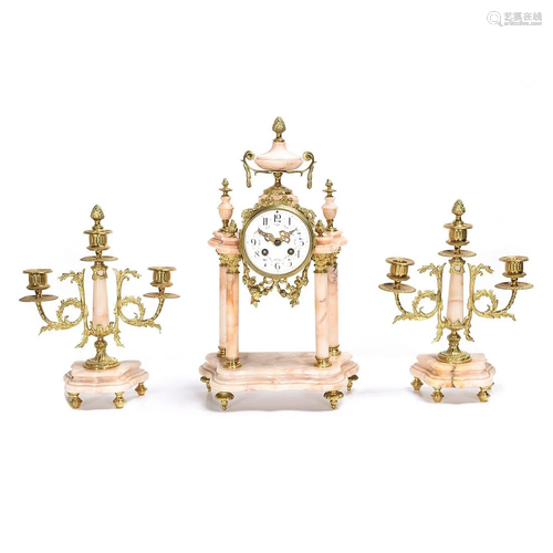 French Neoclassical-Style Three Piece Pink Marble and