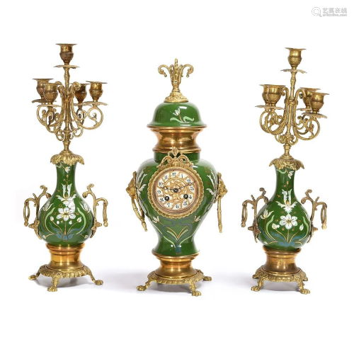 French Belle Epoque Green Enamel and Brass Vasif…