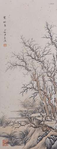 TWO CHINESE SCROLL PAINTINGS OF LANDSCAPE BY CHEN SHAOMEI