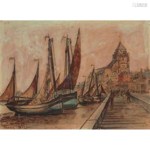 FRANK WILL (1900 1950) BATEAUX DEVANT L'ÉGLISE SAI…