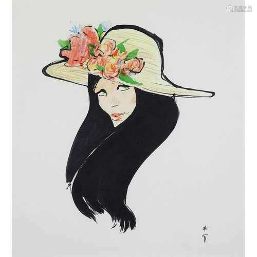 Ƒ RENÉ GRUAU (1909 2004) FEMME BRUNE AU CHAPEAU DE…