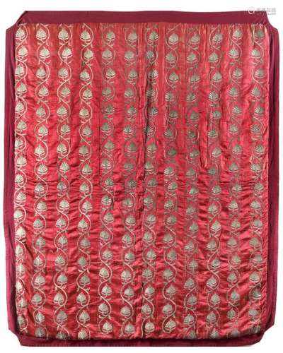 AN OTTOMAN EMBROIDERED DEEP RED SILK PANEL