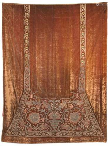 A LARGE BROWN VELVET WITH GILT AND SILVER WIRE EMB…