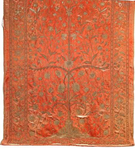 A LARGE OTTMAN RED WITH GILT WIRE EMBROIDERY