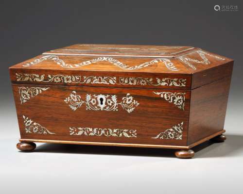 AN OTTOMAN WOODEN MOTHER OF PEARL INLAID BOX