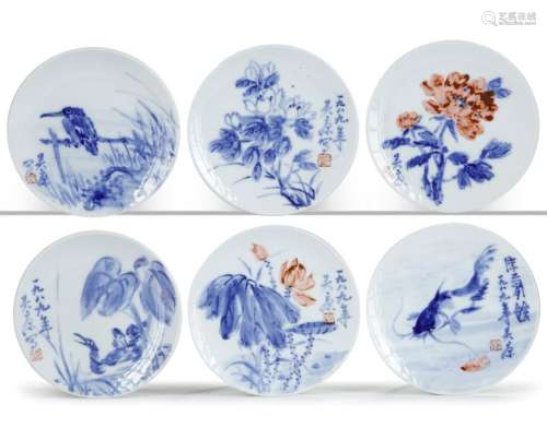 SIX CHINESE BLUE AND WHITE DISHES