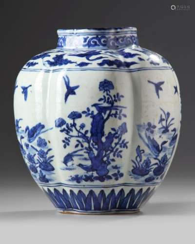 A CHINESE BLUE AND WHITE LOBED JAR