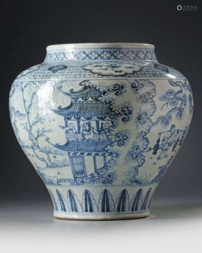 A LARGE CHINESE BLUE AND WHITE JAR