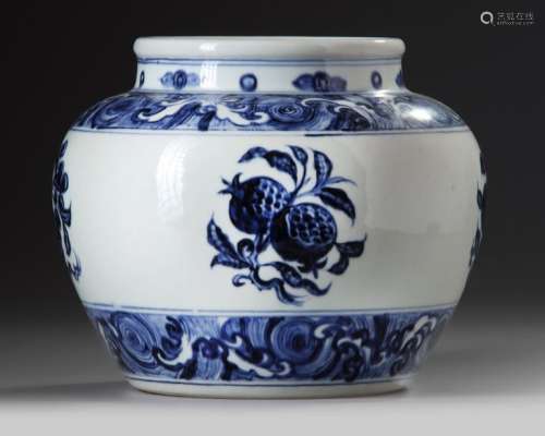 A CHINESE BLUE AND WHITE JAR